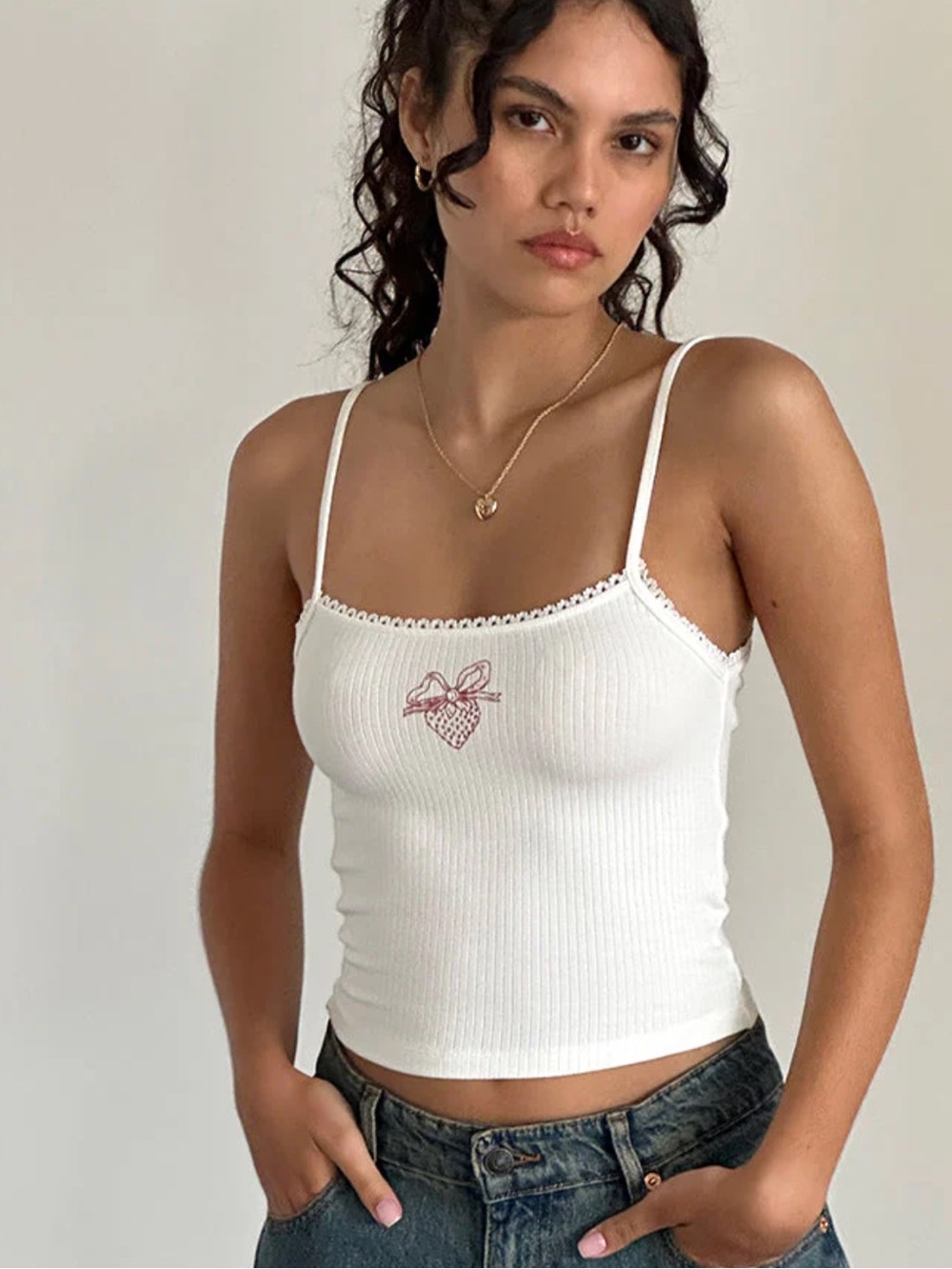 Motel Rocks Suna Strawberry Cropped Cami